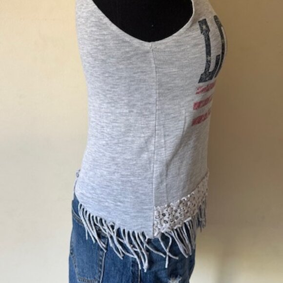 Ransom Girl Grey with Blue Love and Red Stripes Tank Top  8533 - Picture 2 of 9